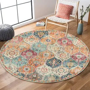 Hot Sale Wholesale Custom Living Room Alfombra Vintage Faux Fur Round Carpet Soft Non-slip Dining Room Persian Rug And Mat