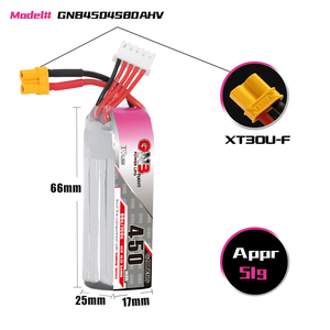 Batería LiPo GNB GaoNeng 4S 15.2V HV <span class=keywords><strong>450mah</strong></span> 80C XT30 Tipo Largo para Dron de Carreras FPV sin Escobillas Torrent 110 <span class=keywords><strong>BetaFPV</strong></span> Beta 85X Whoop - Product Image 3