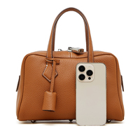 Sac à main Boston en cuir pleine fleur personnalisé, style rétro, imperméable, sac à bandoulière pour femme avec fermeture éclair et sangle amovible, en cuir véritable