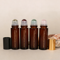 Flacon en verre vide de 50 ml, transparent ou ambré, pour huiles essentielles, avec bille roll-on en quartz rose