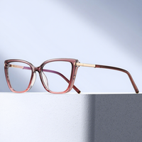 81627 Montura Óptica de Lujo TR90 Brillante con Bisagra de Resorte, Gafas Unisex Anti Luz Azul, Diseño Ojo de Gato Sólido y Moderno