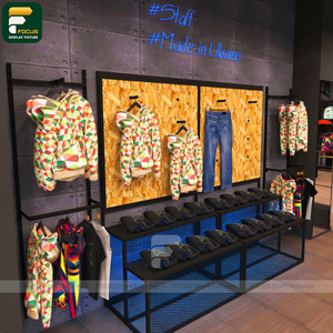 ชั้นวางเสื้อผ้าพร้อมแผงแสดงแบรนด์ ชั้นวางเสื้อผ้าสำหรับร้านค้าปลีก ดีไซน์อุปกรณ์จัดแสดงเสื้อผ้า - Product Image 1