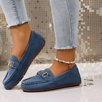 Mocassins plats à bout rond en daim, à enfiler, avec chaîne dorée et mors de cheval, surpiqûres, talon de 1,5 cm, 5 couleurs, collection automne 2026, style Old Money Preppy, OEM