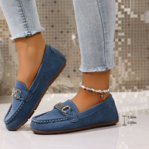 <span class=keywords><strong>Mocassini</strong></span> in camoscio <span class=keywords><strong>con</strong></span> catena Horsebit da <span class=keywords><strong>donna</strong></span>, slip-on a punta tonda <span class=keywords><strong>con</strong></span> cuciture a contrasto, <span class=keywords><strong>tacco</strong></span> basso, all'ingrosso OEM - Product Image 2