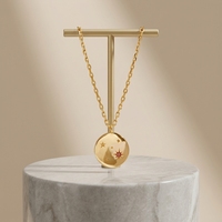 Collier Pendentif OEM Simple en Acier Inoxydable Plaqué Or avec Zircon, Formes Ovale, Octogonale, Étoile, Vintage, Inspiré du Bouddhisme, Forme de Lune, Unisexe