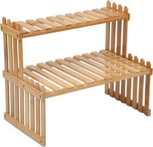Pianta di bambù regolabile da 14.6 pollici (37.1 Cm) supporto <span class=keywords><strong>per</strong></span> scrivania fioriera decorazione <span class=keywords><strong>per</strong></span> ufficio portaoggetti da <span class=keywords><strong>cucina</strong></span> a 2 strati supporto <span class=keywords><strong>per</strong></span> tavolo - Product Image 1