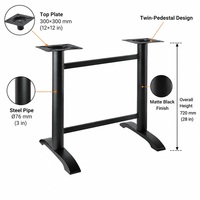 Pied de table de restaurant commercial en fonte noire mate, colonne en acier, tige filetée réglable, 14,5 kg, prix DDP USA
