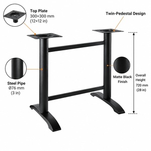 Pied de table de restaurant commercial en fonte noire mate, colonne en acier, tige filetée réglable, 14,5 kg, prix DDP USA - Product Image 4
