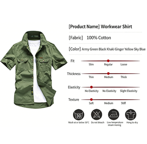 Chemise utilitaire à manches courtes 100 % coton pour <span class=keywords><strong>homme</strong></span> - Coupe décontractée, haut de travail avec poches poitrine, grandes tailles pour l'été - Product Image 6