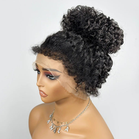 Wig rambut manusia keriting Afro Kinky renda HD penuh 360 untuk wanita warna hitam dilengkapi dengan Wig garis rambut tepi 4C Wig Frontal Afro tanpa lem