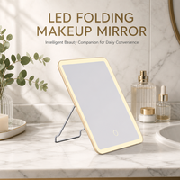 Miroir de Maquillage LED de Voyage avec Cadre Métallique, Portable, Pliable, Design Dimmable, Écran Tactile, pour Bureau