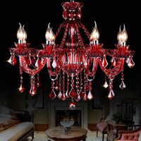Lustre LED en cristal coloré de style européen, luminaire suspendu rouge 650 mm pour la maison, le bureau, les cafés, les cybercafés, les mariages