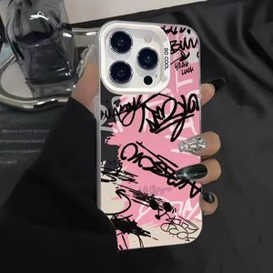 Étui de téléphone élégant et luxueux en PC rigide antichoc, style graffiti rose, peinture UV, pour 11-17 Pro Max avec étui de ceinture inclus - Product Image 6