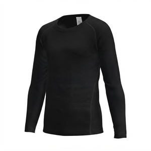 SASTRYX Men's White Long Sleeve O-Neck Quick Dry Sporty Thermal <b>Top</b> 100% Cotton Knitted Solid Color - Product Image 3