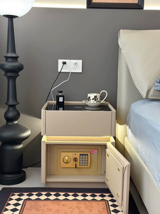 <span class=keywords><strong>Table</strong></span> <span class=keywords><strong>de</strong></span> <span class=keywords><strong>chevet</strong></span> moderne noire intelligente avec coffre-fort intégré, chargeur sans fil et revêtement en cuir - Product Image 2