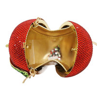 Luxe handtas met kristallen en strass steentjes, rode appelvormig, voor feestjes en bruiloften