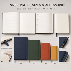 Carnet à spirales personnalisé avec couverture en cuir A5, reliure cousue, idéal pour un cadeau - Product Image 5