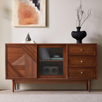 Buffet en bois sur mesure professionnel OEM ODM, meuble de rangement vintage, console multimédia en verre cannelé, pour cuisine, salle à manger, entrée