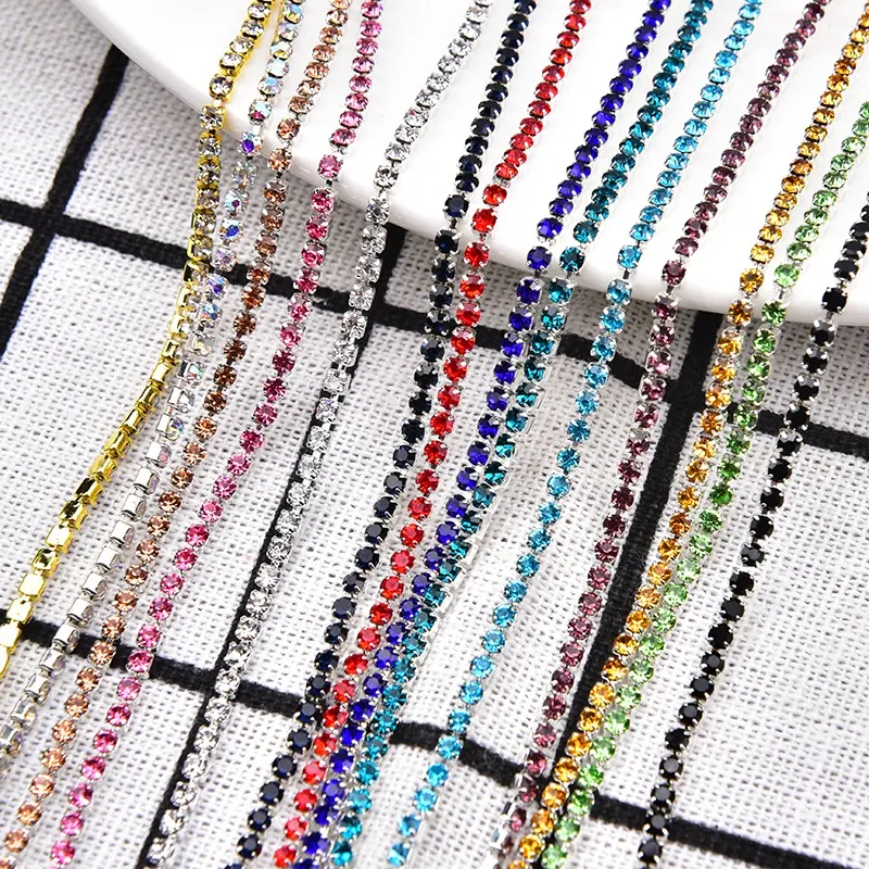 ss6 2mm rhinestone chain blingbling Color dense claw drill silver base shiny crystal diamond trimming diy jewelry accessories