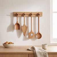Ensemble d'ustensiles de cuisine en bois naturel, 4 pièces, résistants à la chaleur, antiadhésifs, spatule, cuillère avec trou de suspension