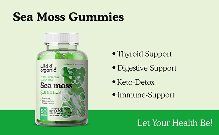 Lifeworth Private Label Dietary Supplement Organic Sugar Free Gel Gummy Candy Vegan Seamoss Gummies Vitamin c