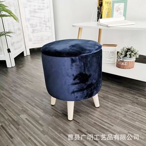 Blue Velvet <b>Storage</b> <b>Stool</b> <b>With</b> Wooden Legs Home Ottoman For Living Room Bedroom - Product Image 5