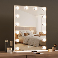 Miroir de table vertical à commande tactile Grand miroir de maquillage éclairé avec 14 ampoules LED à intensité variable 40x50cm