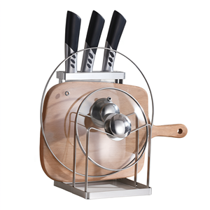 <b>Stainless</b> <b>Steel</b> Pot Lid Rack with Knife Holder and Cutting Board Stand <b>Kitchen</b> Countertop Draining <b>Shelf</b> - Product Image 1