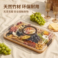 Plateau de service compartimenté en bambou avec couvercle, plateau à collation portable pour l'extérieur, boîte de rangement carrée pour fruits secs et fêtes