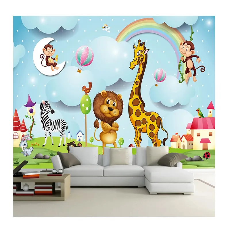 KOMNNIカスタム壁画3d漫画動物壁紙男の子女の子子供部屋寝室の背景家の装飾壁壁画