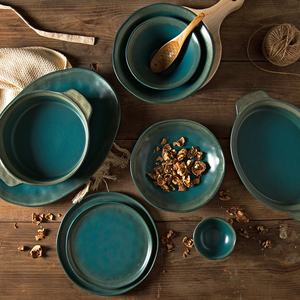 Vajilla de cerámica moderna informal, plato de forma especial blanco oscuro, cuenco de doble oreja, cuenco de pudín para restaurante en casa para fiestas - Product Image 1