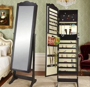 ตู้เก็บเครื่องประดับไม้แบบตั้งพื้นพร้อมกระจกยาวและกุญแจล็อค - Product Image 2