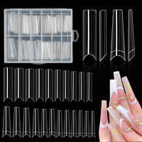 Puntas de Uñas Postizas XXL Largas Cuadradas Tipo Ataúd sin Curva C, Puntas de Uñas Francesas Artificiales para Manicura Profesional en Salón de Belleza