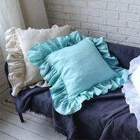 Housse de coussin décorative 18x18 élégante à volants, rose uni, personnalisable par sublimation, 100% lin français lavé, pour hôtel et décoration intérieure