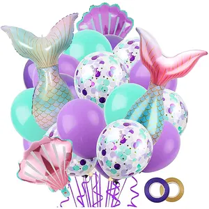 Mermaid balonlar folyo balon Mermaid kuyruk konfeti balonları doğum günü partisi denizkızı süslemeleri Globos
