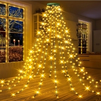 LED-Ringbaumlichter Fünfzackiger Stern Wasserfall Hängende Fließende Lichterkette Weihnachts-LED-Lichterkette für Außen IP44 Wasserdicht Warmweiß