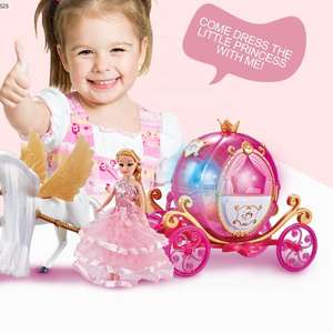 Hermosos Regalos, Muñeca Princesa <span class=keywords><strong>de</strong></span> Plástico, Juguete Eléctrico <span class=keywords><strong>de</strong></span> Caballo y Carruaje Rosa Calabaza con Luz y Música - Product Image 3