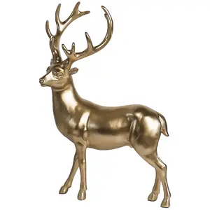 工艺品北欧风格圣诞驯鹿树脂雕塑情侣鹿书端雕像家居办公室装饰黄金驯鹿鹿