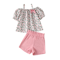 Ensembles de vêtements d'été pour bébé fille en coton fleuri, trois pièces, chemise à manches courtes tendance, short, bandeau, tenue pour enfants