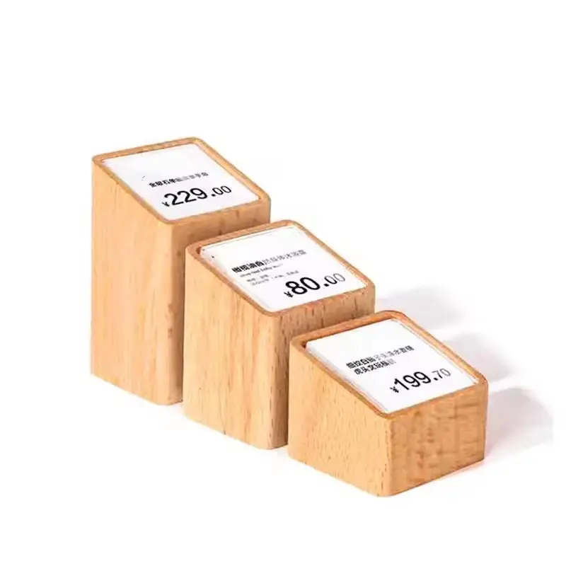 Portacarte da tavolo in legno personalizzato porta porta segni di Base in legno Mini espositore inclinato porta Mini cartellino prezzo con acrilico