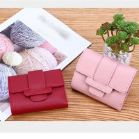 Penjualan terlaris dompet kartu kulit PU wanita dompet pendek pelajar tas koin kecil warna polos dengan Logo kustom
