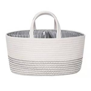 New Set of Colorful Cotton Rope Storage Baskets Multifunctional L-Size Laundry and Toy Bins Foldable Gray and White Set