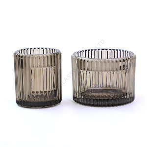 Groothandel Nieuwe Trend Lege Custom Logo Gestripte Glazen Kaarsen Potjes Reliëf Luxe Geurende Glazen Potten Met Houten Deksels - Product Image 4