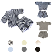 Ensemble de vêtements en 2 pièces pour bébé et enfant, t-shirt à manches courtes en coton gaufré rayé et short à ourlet élastique, été