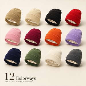 Gorro de Punto Acrílico Unisex con Forro de Satén, Gorro Cálido y Holgado para Adultos con Bordado, Protección para el Cabello, Color Sólido, para Ciclismo y Uso Diario - Product Image 5