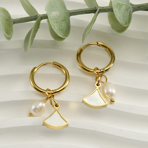 Zogxin Gold Hoop Earrings With Pearl And Shell Charm Geometric Design For Women Party Fashion Jewelry - Product Image 2