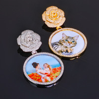 Pendentif photo personnalisé Fulsun en laiton plaqué or rose avec zircon rond, bijou hip-hop souvenir personnalisé