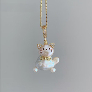 Kalung Hewan Peliharaan CAIOOCHE Model Baru yang Stylish, Liontin Kucing Mutiara, Rantai Klavikula, Kalung Kuningan Berlapis Emas, Mewah Ringan - Product Image 6