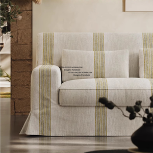 Ghế sofa ba chỗ ngồi phong cách Bắc Âu Wabi Sabi, kiểu Mỹ đồng quê, chất liệu vải lanh sọc, có thể tháo rời hoàn toàn. - Product Image 4