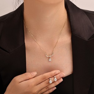 Ensemble collier et boucles d'oreilles goutte d'eau en alliage de cuivre, serti de griffes, pour usage quotidien - Product Image 1